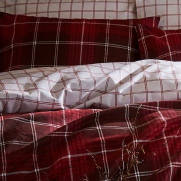Brushed Tartan Check Double Bedding Set, Red