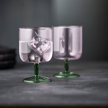 Torino Set of 2 Wine Glasses, 300ml, Pink and Green