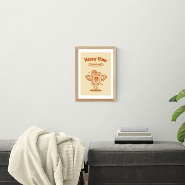 Magnus Myhre Happy Hour Is Every Hour Print A3, Oak Frame