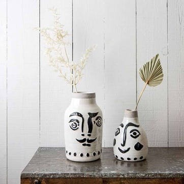 Face Print Vase H28cm, White and Black