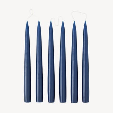 Set of 6 Tapered Dinner Candles H25cm, Navy Blue
