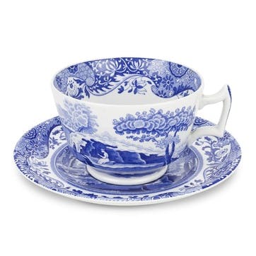 Blue Italian Breakfast Cups & Saucers, Set of 4