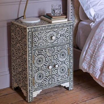 Kaleidoscope Bone Inlay Bedside Table, Black