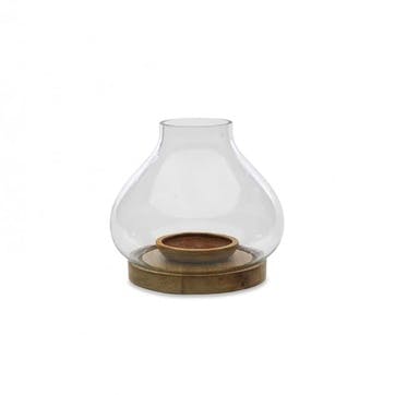 Naryla Lantern H25cm, Mango Wood & Glass