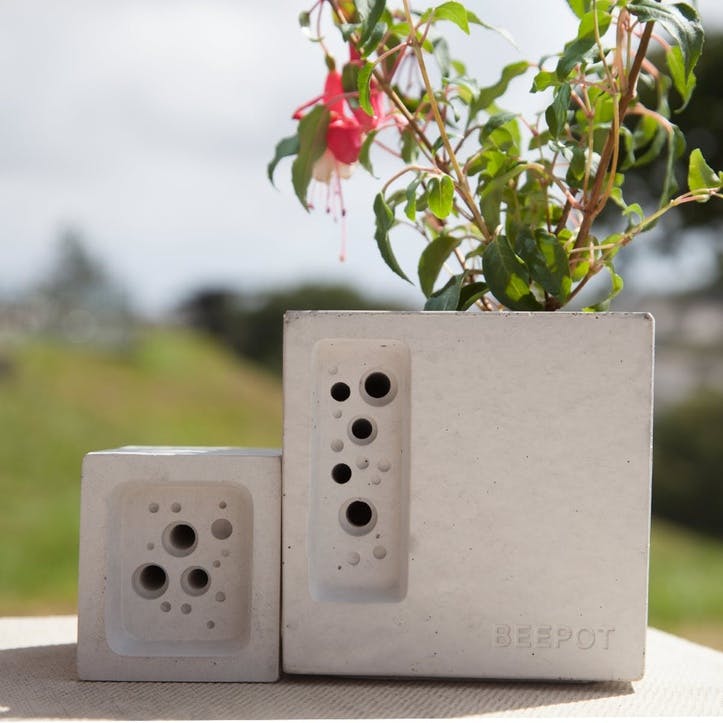 Beepot Concrete Planter and Bee House - Mini; White