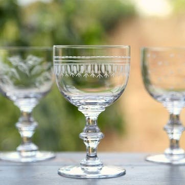 Oval Set of 4 Patterned Crystal Wine Goblets 250ml, Clear