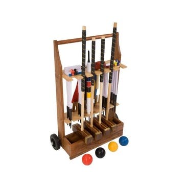 4 Player Championship Croquet Set with Wooden Storage Trolley