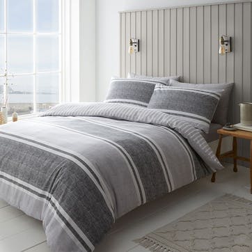 Textured Banded Stripe Double Duvet Set, Charcoal