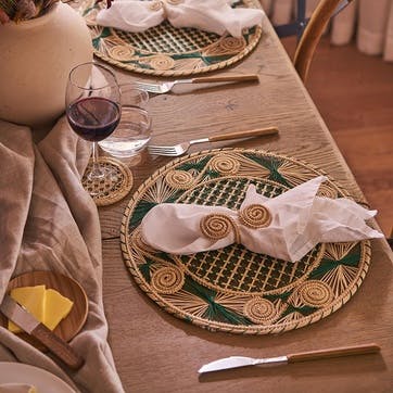 Sandra  Set of 2 Woven Placemats D35cm, Dark Green