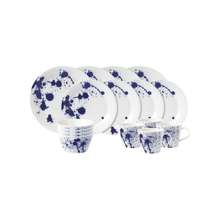 Pacific Mixed 16 Piece Dinner Set, Blue/White