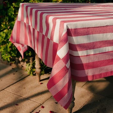 Stripe Tablecloth W160 x L200cm, Punch Pink