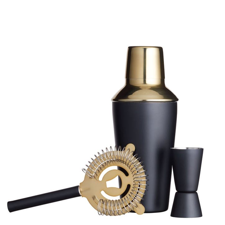 3 Piece Cocktail Set Black/Brass