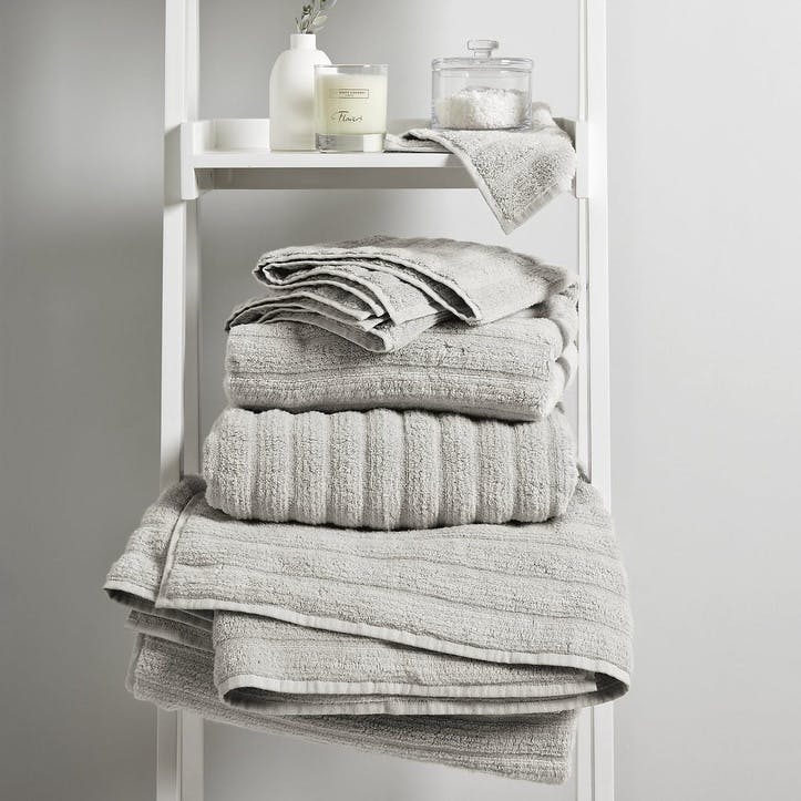 Hydrocotton Ribbed Towel, Hand Towel, Pearl Grey