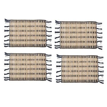 Napier Grass Set of 4 Grass Woven Placemats 30 x 23cm, Natural/Black