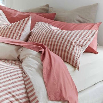 Seersucker Stripe Standard Cotton Pillowcase Pair, Pink Clay