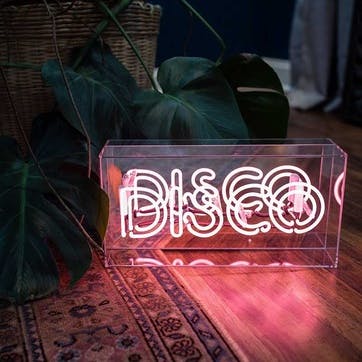 Neon Box Disco Glass Sign H38 x W19cm, Pink