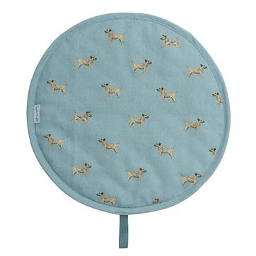 Border Terrier Round Hob Cover D38cm, Teal, Taupe, Brown