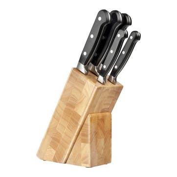 Traditional 5 Piece Kitchen Knife & Endgrain Rubberwood Knife Block Set