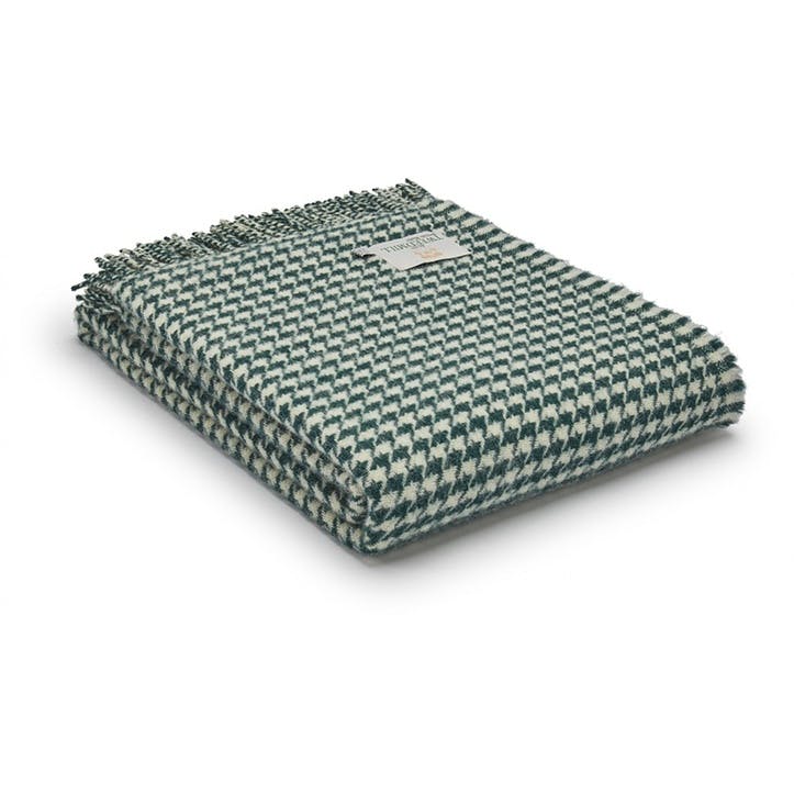 Pure New Wool Throw 140 x 183cm, Houndstooth Emerald