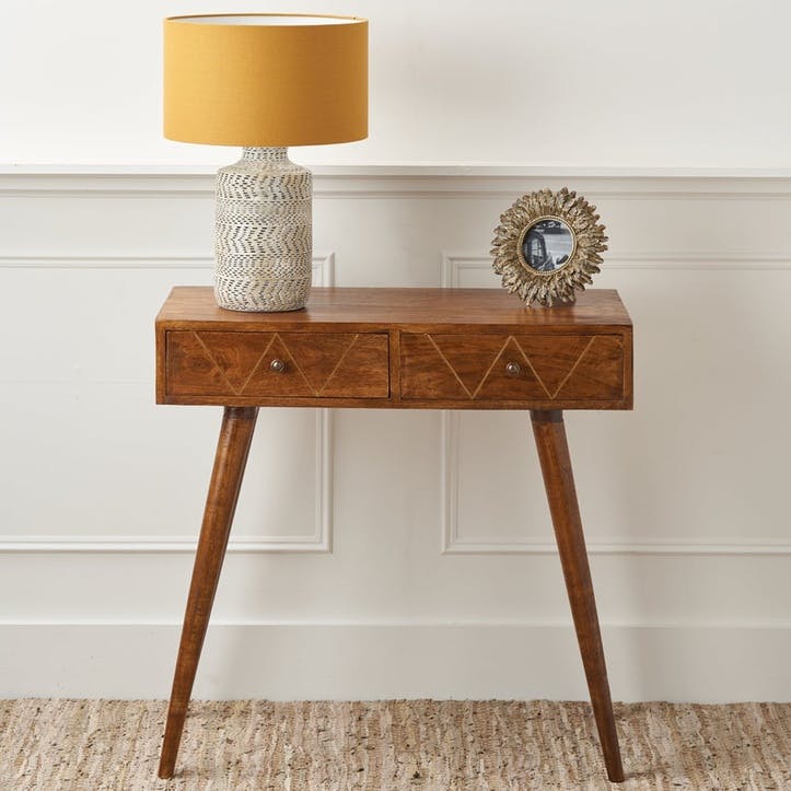 Brass Inlay Chestnut Console Table