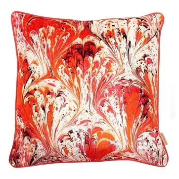 Square velvet cushion, W49 x H49 cm, Susi Bellamy, Feathered marble, Orange