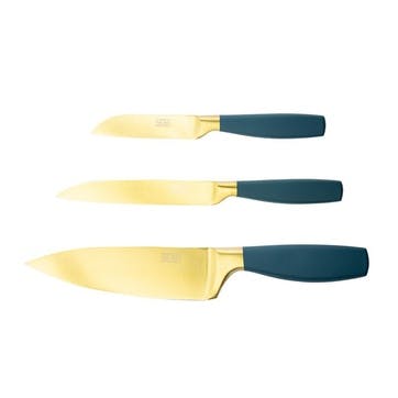 Set of 3 Assorted Knife Set, Satin Gold