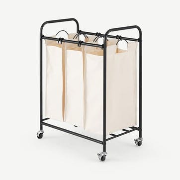 Moss, 3 Section Laundry Cart, Beige