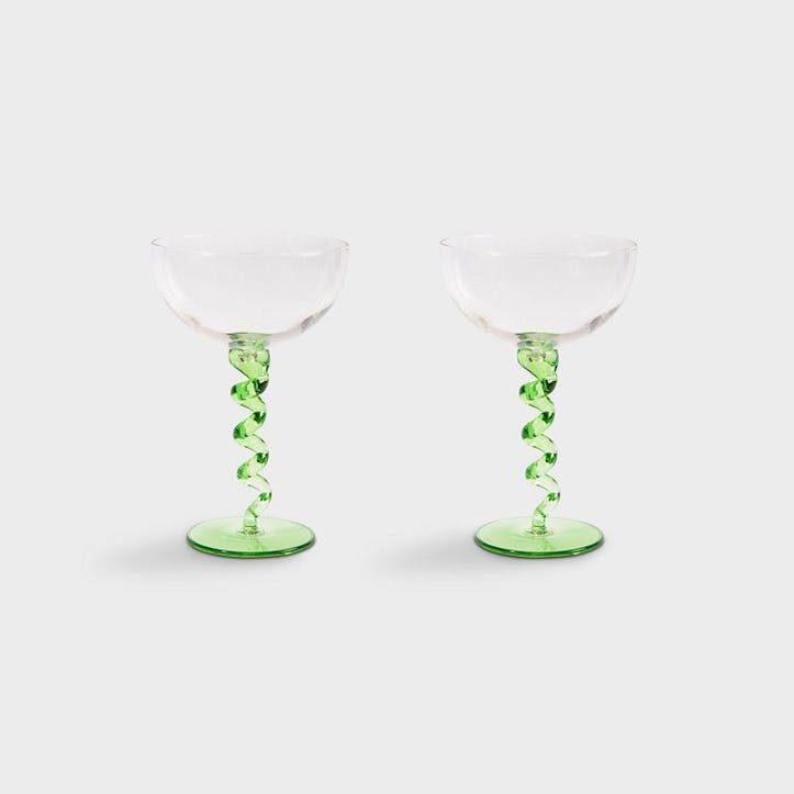 Spiral Set Of 2 Coupe Glasses, 200ml, Green