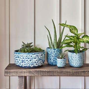 Reactive Glaze Planter D18cm, Blue