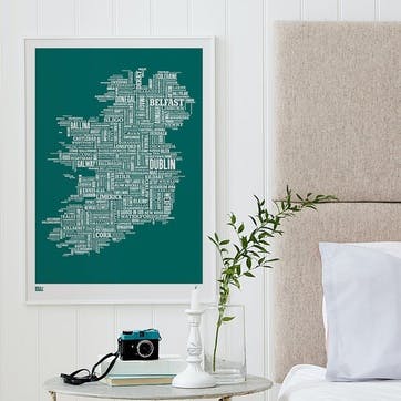 Type Map Screen Print Ireland, 50cm x 70cm, Deep Sea Green