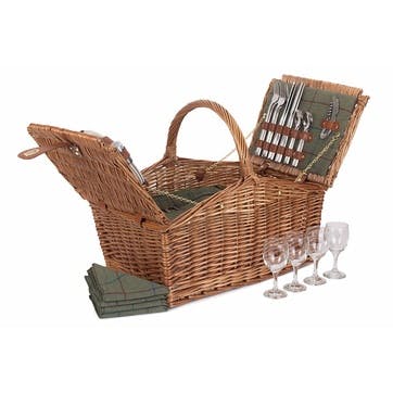 Picnic hamper - 4 person, 48 x 33 x 28cm, Willow Direct, Green Tweed, light willow