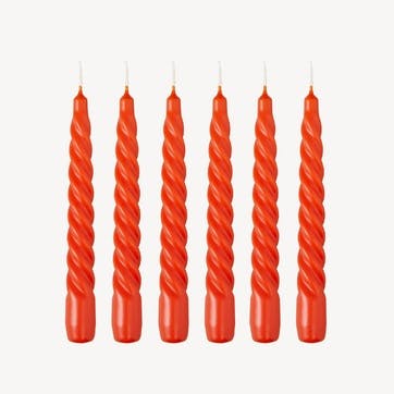 Twist Set of 6 Dinner Candles H20cm, Tiger Oragne