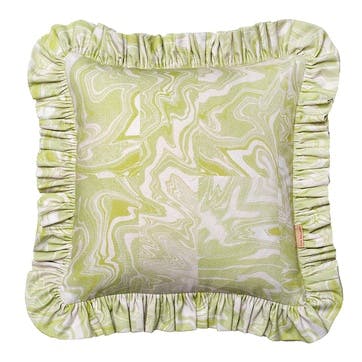 Ruffled Candy Cotton Cushion, 54 x 54cm, Marbled Apple