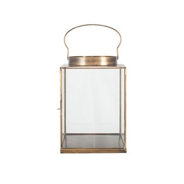 Metal Lantern H26cm, Antique Brass