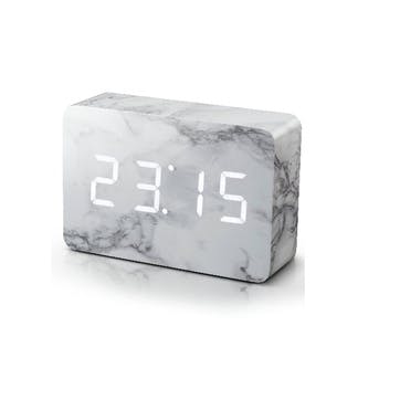 Brick Click Clock Marble Effect/ White LED, 15cm