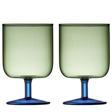 Torino Set of 2 Wine Glasses, 300ml, Green and Blue