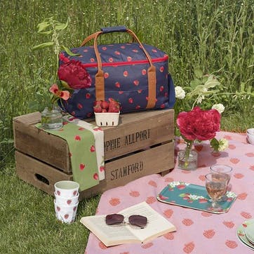 Strawberries Picnic Bag , Navy, Brown, Red