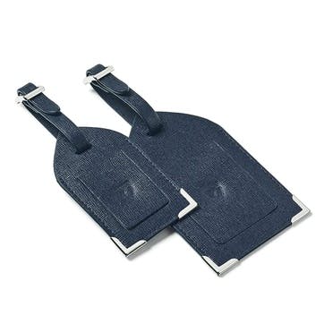 Set of 2 Luggage Tags, Navy Saffiano