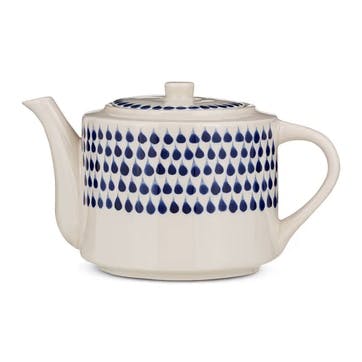 Indigo Drop Teapot 525ml, Cream & Blue