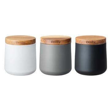 Set of 3 Storage Canisters, D11 x H10cm, White/Black/Grey