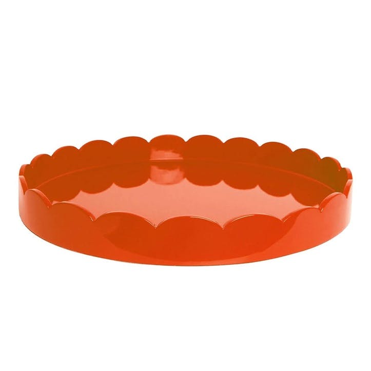 Round Scallop Lacquered Tray, Large, Orange