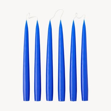 Set of 6 Tapered Dinner Candles H25cm, Cobalt Blue