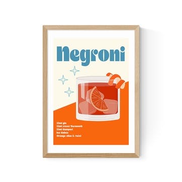 Luxe Poster Co Negroni Cocktail Print A2, Oak Frame