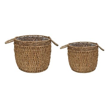 Seagrass, Set Of 2 Lined Baskets, Natural