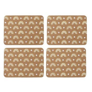 Rainbow Set of 4 Cork Placemats 29 x 21.5cm, Natural/White