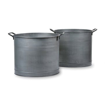 Set of 2 galvanised log buckets, 35 x 39cm, 35 x 41cm, Garden Trading Company