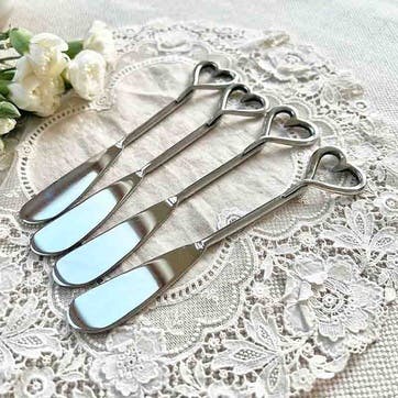 Love Heart Set of 4 Butter Knives L15cm, Silver