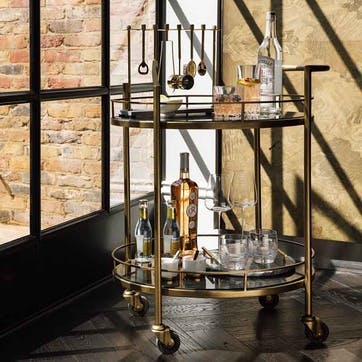 Luxe Marble Two Tier Bar Trolley H79cm , Black