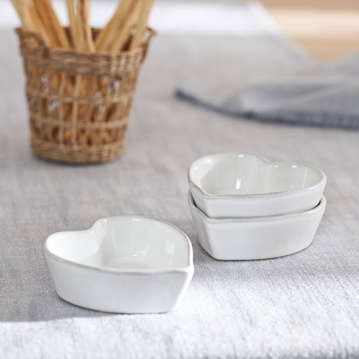 Porto Set of 3 Heart Dishes, White