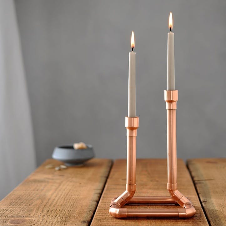 Industrial Copper Candle Holder - 21.5cm; Copper
